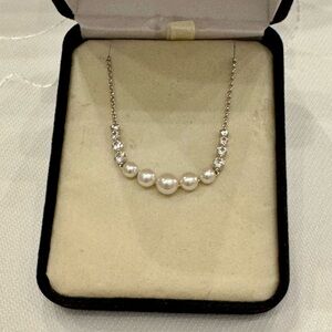 Elegant Cultured Pearls and White  Sapphires Necklace